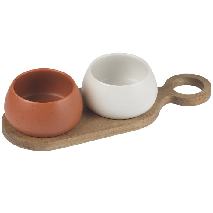 Evviva Set 2 Ciotole con vassoio in legno 10X27 cm