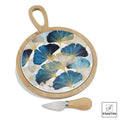 SET TAGLIERE IN CERAMICA C/BASE LEGNO FOGLIE GINKGO CM. 20X28 Fantin
