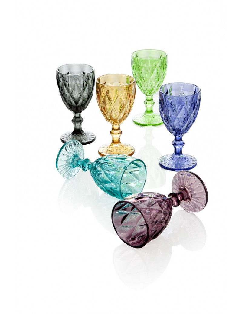CALICE DIAMANTE COLORI ASSORTITI SET 6 PEZZI IN VETRO BRANDANI
