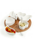 ANTIPASTIERA CUPIDO IN PORCELLANA BIANCA CON SUPPORTO IN BAMBOO E 3 FORCHETTINE IN ACCIAIO INOX BRANDANI
