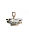 ANTIPASTIERA ALHAMBRA SET 3 PEZZI IN PORCELLANA CON SUPPORTO IN BAMBOO NATURALE BRANDANI