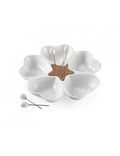 ANTIPASTIERA MILLE CUORI IN PORCELLANA BIANCA E BAMBOO CON 5 FORCHETTINE IN ACCIAIO INOX BRANDANI